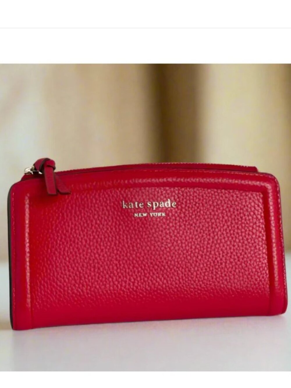 Kate Spade Knott Zip Slim Wallet Red Leather Card Holder Billfold
